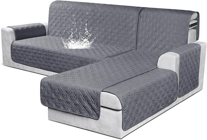 VANSOFY Waterproof Sectional Couch Cover, Reversible L-Shaped Sofa Protector, 3-Piece Pet-Friendly Slipcover (Small, Dark Gray) 7 VANSOFY Waterproof Sectional Couch Cover