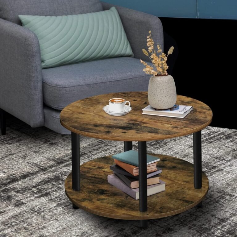 Stylish Rustic Small Round Coffee Table 23.5” – 2-Tier Wood & Metal Coffee Table with Open Storage for Perfect Living Room 2 Vanrohe Small Round Coffee Table for Small Space, 23.5" 2-Tier Rustic Brown Wooden Coffee Table with Open Storage for Living Room/Balcony/Office
