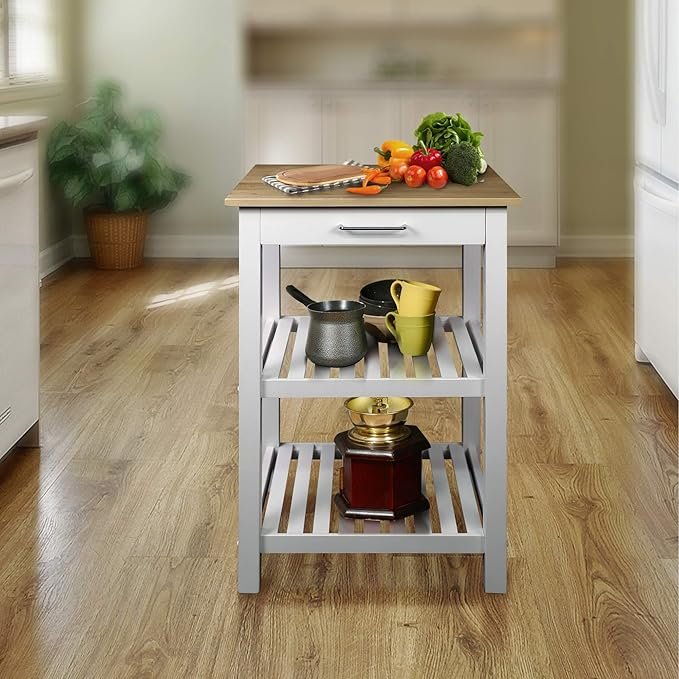 Casual Home Sunrise Small Kitchen Island with Solid Hardwood Top – Natural & White 3 Home Sunrise Small Kitchen Island