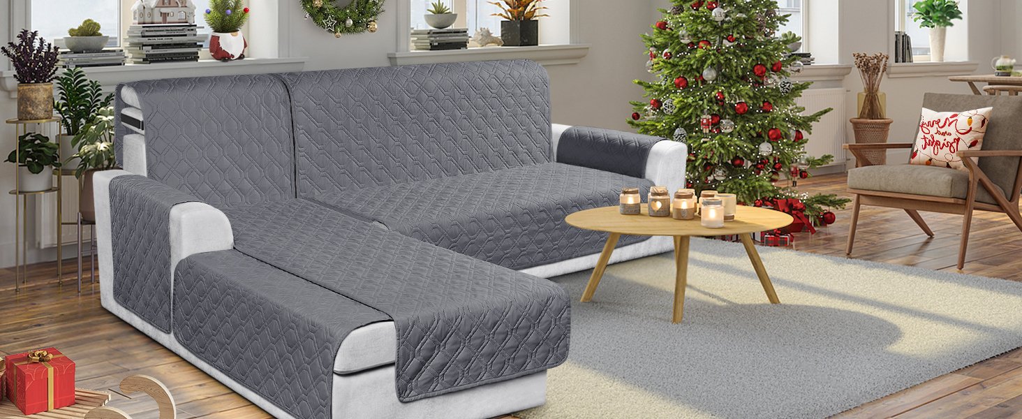 VANSOFY Sectional Couch Covers 100% Waterproof L Shaped Sofa Slipcover 3pcs Reversible Chaise Lounge Cover for Sectional Sofa Furniture Protector Cover for Pets