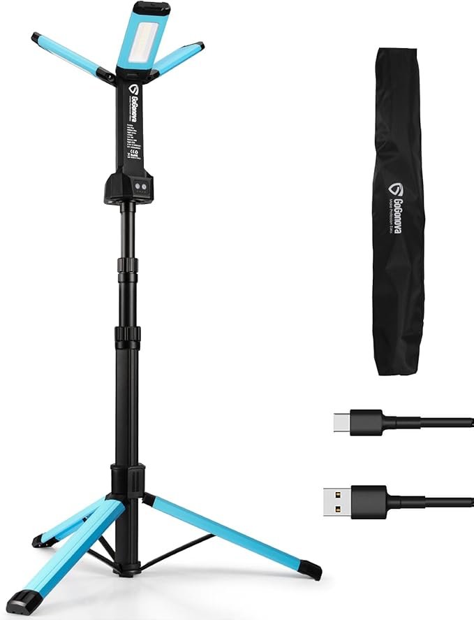GoGonova 2200LM Rechargeable LED Work Light with Tripod (Blue) 3 Rechargeable LED Work Light
