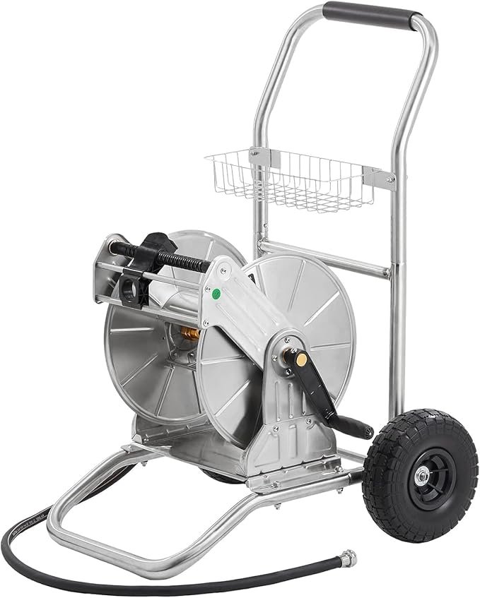 Heavy-Duty Giraffe Tools Stainless Steel Hose Reel Cart – Powerful 200 ft Garden Storage 6 Giraffe Tools Garden Hose Reel Cart with Wheels, Stainless Steel Heavy Duty Water Hose Reel Cart, 200 ft of 1/2 Capacity, Mobile for Outside
