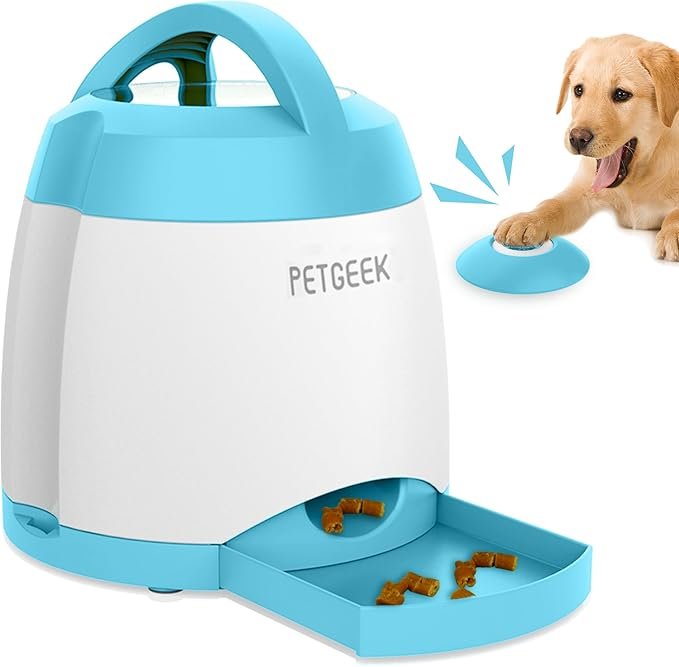 Smart PETGEEK Automatic Dog Treat Dispenser – Fun Interactive IQ Training Puzzle 6 PETGEEK Automatic Dog Treat Dispenser with Button - Puzzle Memory Training Feeder, Pet Geek Button Treat Food Dispensing Toys Interactive, Iq Training Dog