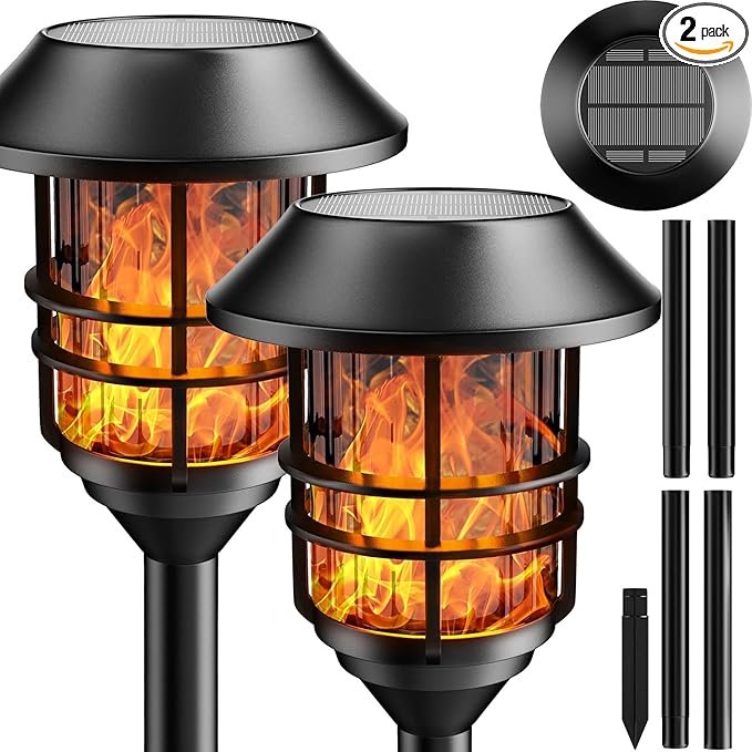 ZOOHAR Solar Flame Pathway Lights – Waterproof Outdoor LED Garden Torches (2 Pack) 1 ZOOHAR Solar Flame Pathway Lights