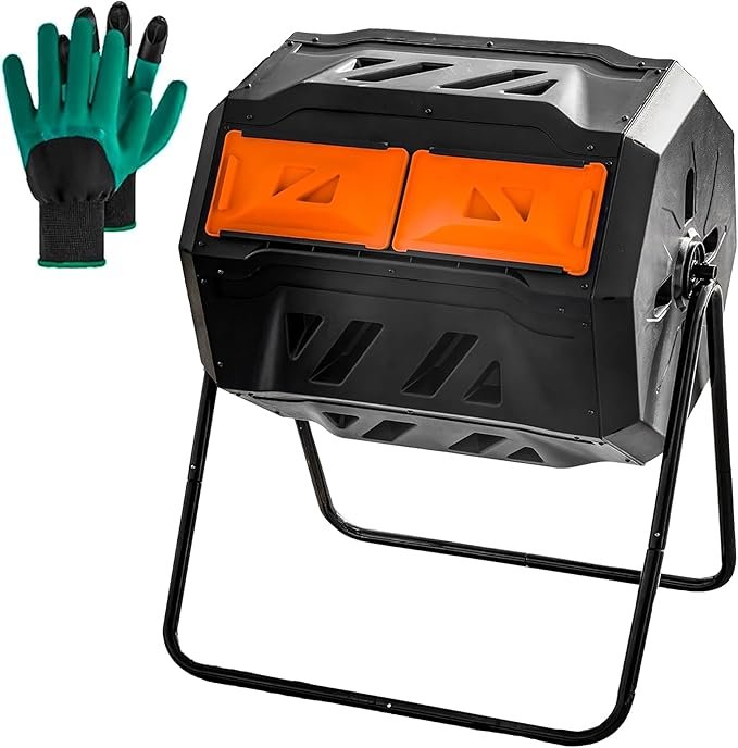 Hourleey 43-Gallon Dual Chamber Compost Bin – Outdoor Tumbling Rotating Composter with Sliding Doors for Garden & Kitchen Waste 3 Hourleey Compost Bin Outdoor, 43 Gallon Dual Chamber Tumbling Composting Bin with Sliding Doors, Tumbler Rotating Batch Composter Bin for Garden Kitchen Yard