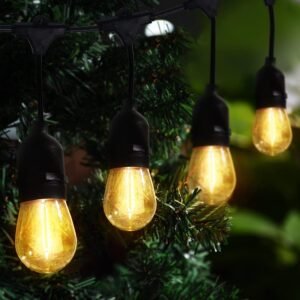 52FT Outdoor LED String Lights Shatterproof UL Listed 2FT Spacing with 26 Plastic Bulbs, Commercial Grade Hanging Lights String 24 Sockets, Decorative Patio Lights for Backyard Garden