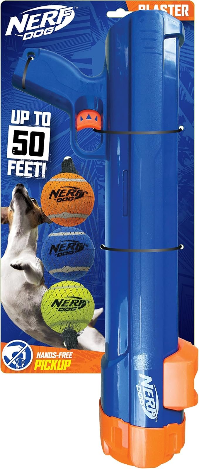 Nerf Dog Tennis Ball Blaster – 50ft Launcher Toy for Large Dogs, Hands-Free Reload, Includes 3 Balls 3 Nerf Dog Large Size Tennis Ball Blaster Dog Toy, Great for Fetch, Hands-Free Reload, Launches up to 50 ft, Single Unit, 20in Blaster with 3 Balls in Mesh Bag