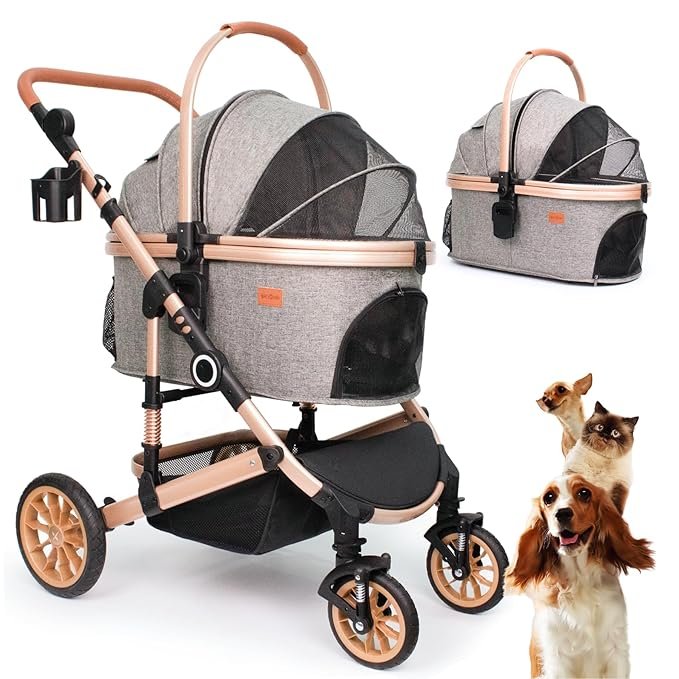 Ultimate 3-in-1 Foldable Pet Stroller & Carrier – Smart Travel Solution for Dogs & Cats 5 Pet Stroller with 4 Wheels, Foldable Pet Travel Carrier for Small/Medium Dogs Cats up to 50lbs, Detachble Portable Pet Bag, Storage Basket, Car Seat 3 in 1