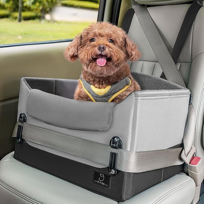 Small Dog Car Seat Booster – A4Pet Safety Travel Bed with Patent Buckles & Leash for Cars, SUVs & Pickups 1 Upgraded Dog Car Seat for Small Dogs Under 25lbs – Safety Booster Seat with Patent Buckles, Adjustable Leash, for Travel, Cars, SUV, Pickup – A4Pet Pet Bed